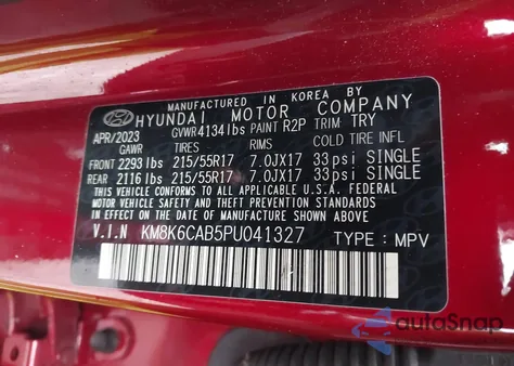 2023 Hyundai Kona Sel из США, поврежденный, VIN KM8K6CAB5PU041327